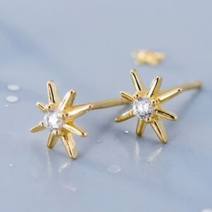 S925 Silver CZ  Small Star Stud Earrings- Gold ECZ007
